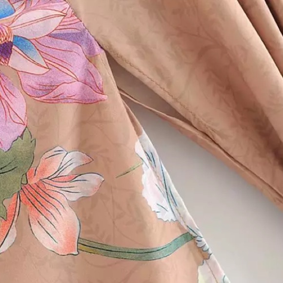 SOLD OUT Gypsy Bohemian Tan Floral Peacock Open Kimono Robe - Picture 11 of 12